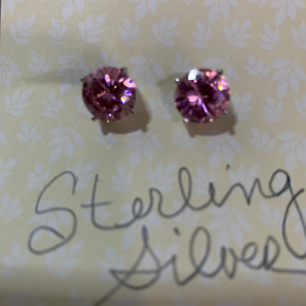 Sterling Silver Round Cut Pink Stud Earrings